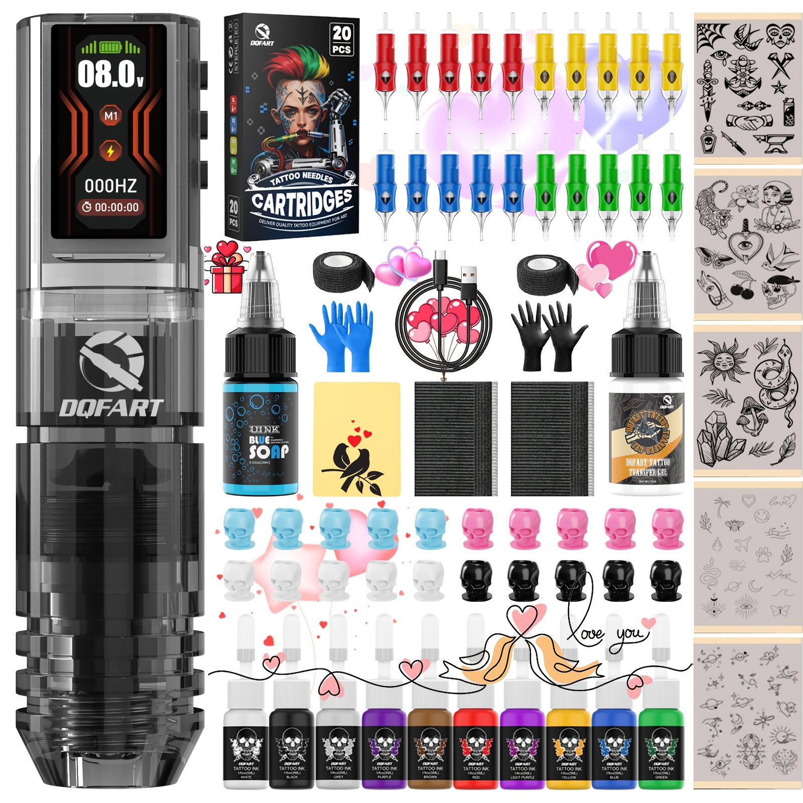 wireless tattoo machine kit rechargeable     tattoo ink tattoo stencil transfer paper complete tattoo pen kit ideal for beginners