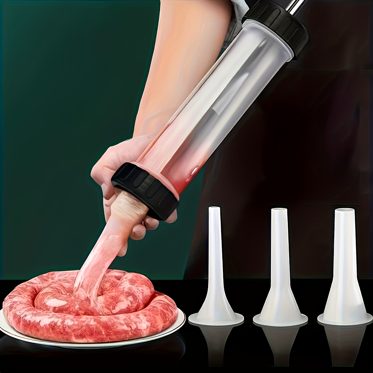 TEMU 4pcs Heavy-duty Manual Sausage Stuffer Maker With Tube - Hand-powered Kitchen Tool For Homemade Sausages, Meat Fillings - Easy-, No Electricity