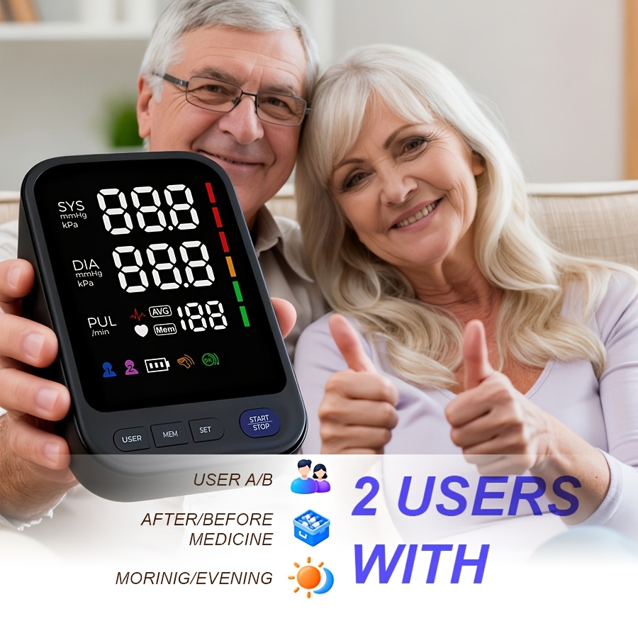 Puxzo Premium New Automatic Blood Pressure Monitor: Heart Rate Monitoring + Oversized Cuff, 120-Reading Memory, LED Large Screen with Tri-Colour Backlight Alerts, Dual-Power Portable Design. Blood Pressure And Heart Rate Monitor, Includes 4 Batteries - Image 7