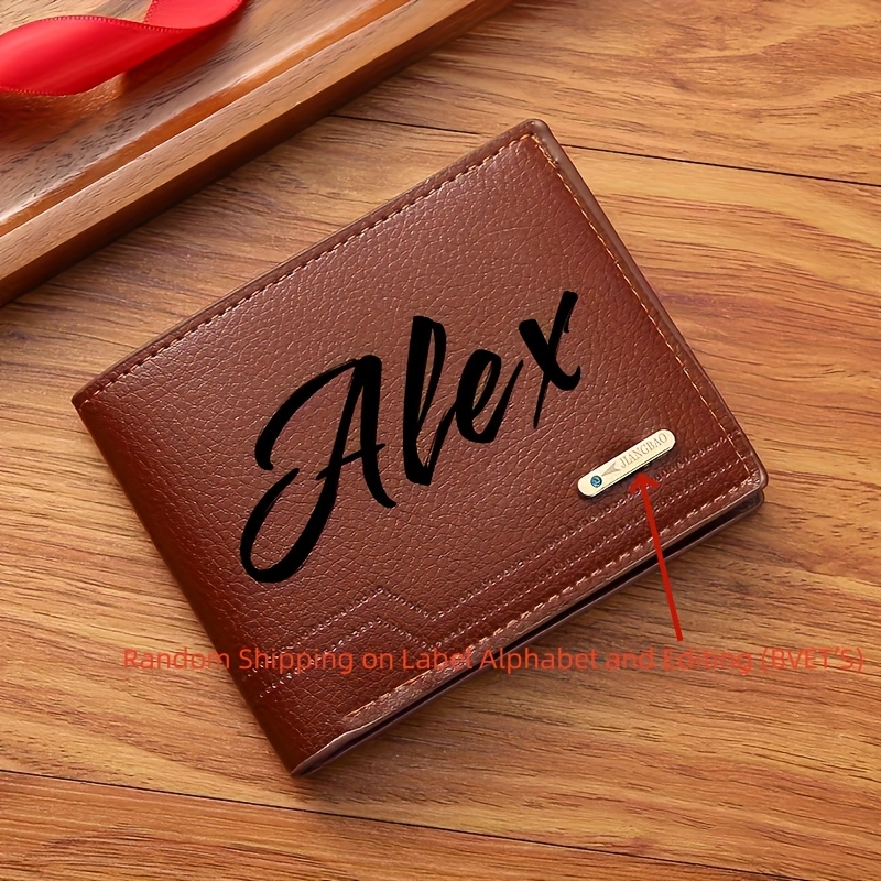 TEMU [custom Service] Personalized Custom Letter Solid Color Men's Wallet, Folding Card Bag, Casual Men's Change Storage Bag, Suitable For Husband,