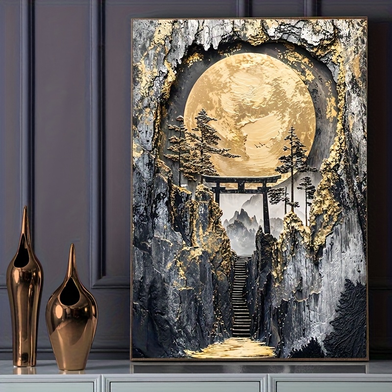 TEMU 2d Flat, 1pc 2d Flat Frameless, Modern Abstract Nature Landscape With , Birdhouse And , Large Canvas Poster Suitable For Living Room Wall Decor,