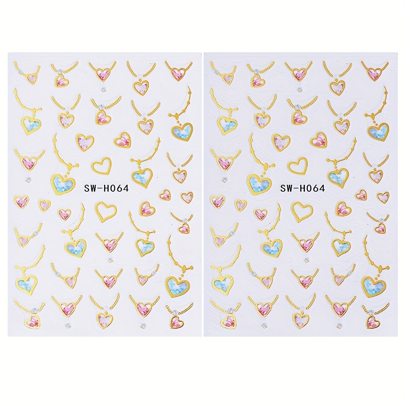 Image of 2pcs Nail Art Stickers, Heart Chain Pattern Self-adhesive Nail Decals, Charm Diy Nail Art Nail Art Decoration, Suitable For Women's Nail Supplies For Valentine's Day