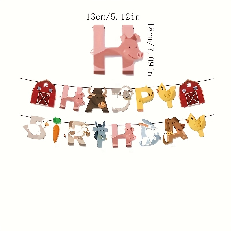 Image of 1 Set Farm Cow Chick Animal Birthday Party Decoration Bunting Ribbon Random Color