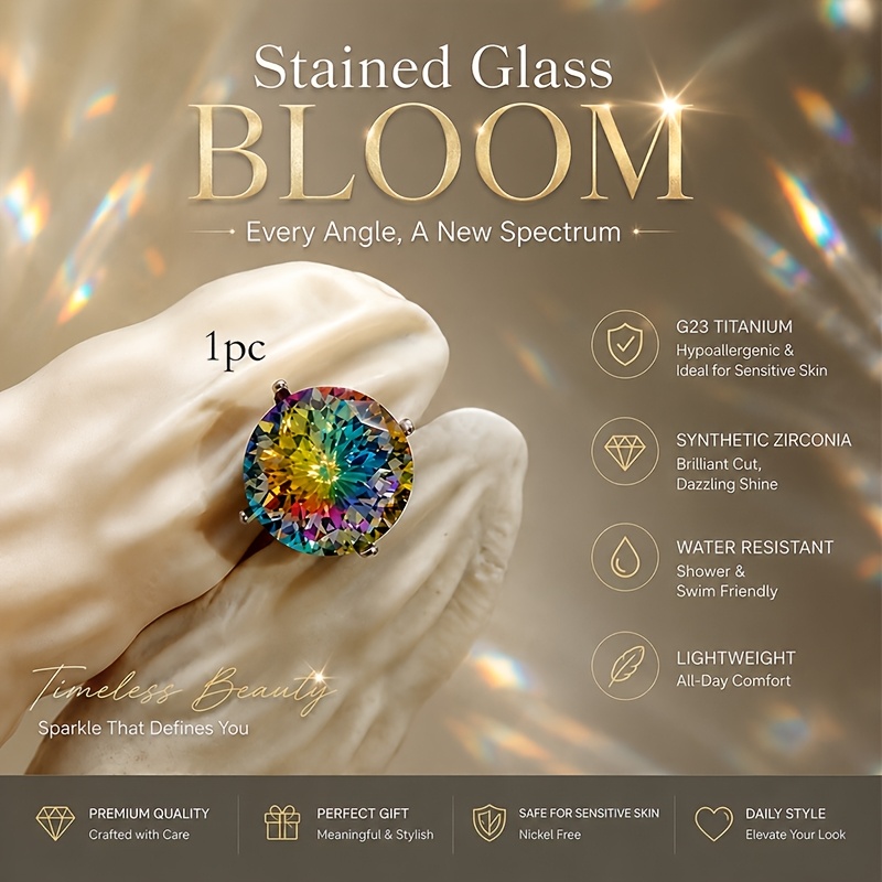 TEMU 1pc G23 Titanium "glazed Floral" Themed High-quality Ear Stud/lip Stud Piercing Jewelry With 1.2mm Synthetic Synthetic Zirconia