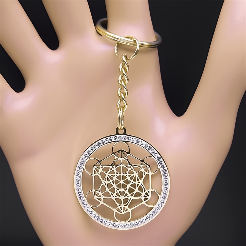 Image of Seal Archangel Geometry Symbol Key Chain Stainless Steel Flower Of Charm Key Ring Holder K59s01