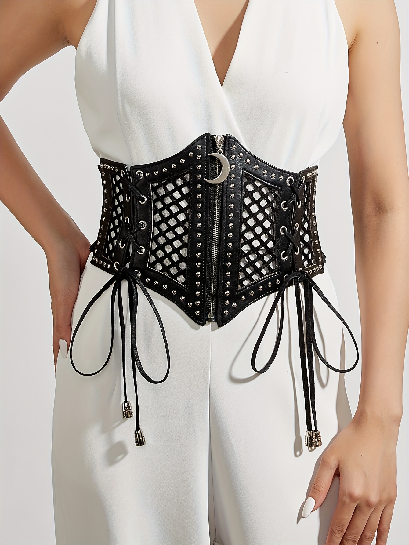 womens punk gothic waist cincher belt adjustable metallic Temu