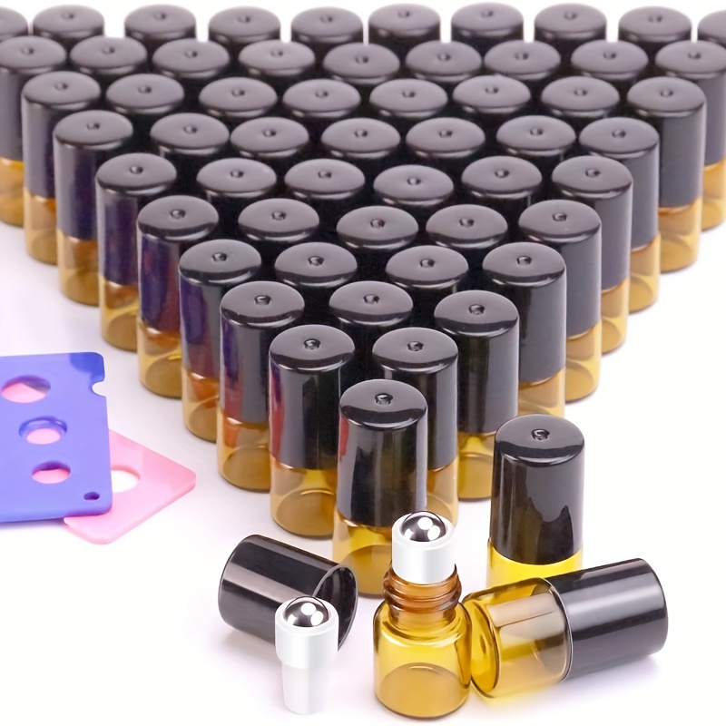 

60pcs 2ml Amber Glass Roller Bottles With - Essential Oil & Perfume Dispenser, Fragrance-free, Hand Wash Only