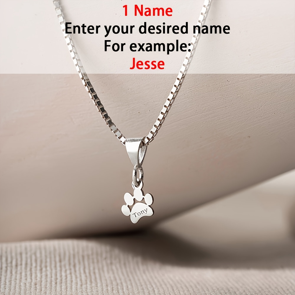 E-shop Personalisiertes Graviertes Namens-Tierpfoten-Anhänger Halskette - Edelstahl Box Chain, Eleganter Minimalistischer Schmuck für den , Muttertag