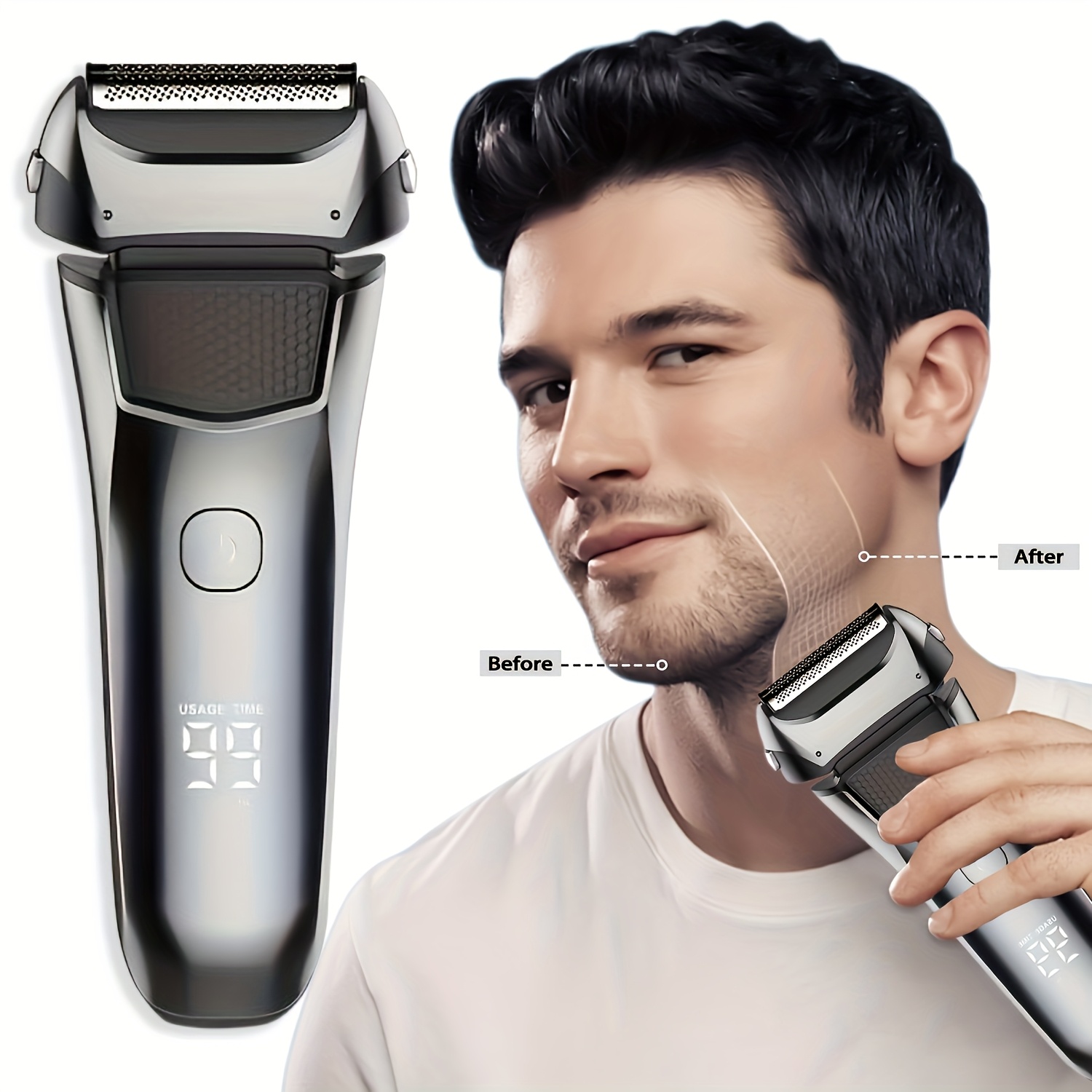 Professional Foil Razor - For Men , Usb Charging, Trimming And Temple Trimming, Led Digital Display High Power And Long , Hypoallergenic Precision Blade, Practical And High-grade