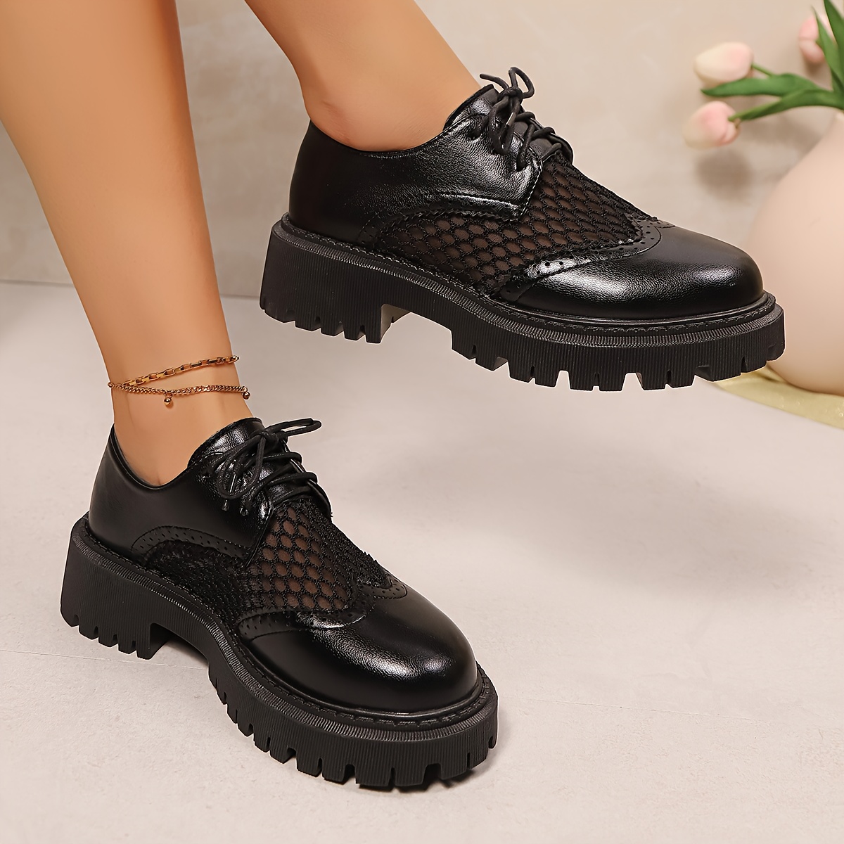comfortable platform dress shoes Women's Black Leather Lace Up Chunky Oxford Round Toe Non Slip Shoes for Office Casual Wear Soft Work Footwear (Brown,5) as the Porsha heel offers moderate arch support to keep your feet feeling refreshed and energized 2026 New Women's Chunky Heel