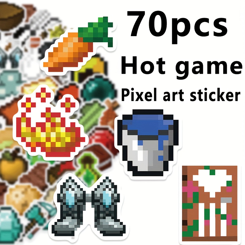 E-shop 70 Stück Gamer Pixel Aufkleber - Lebendige Aufkleber für DIY Projekte auf Wasserflaschen, Laptops, Skateboards, Helmen & Notebooks - Hochwertige