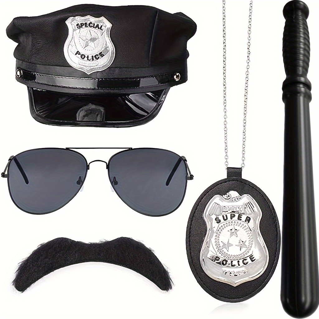 

Set, Police Hat Badge Sunglasses Mustache Fbi Cop Swat Set