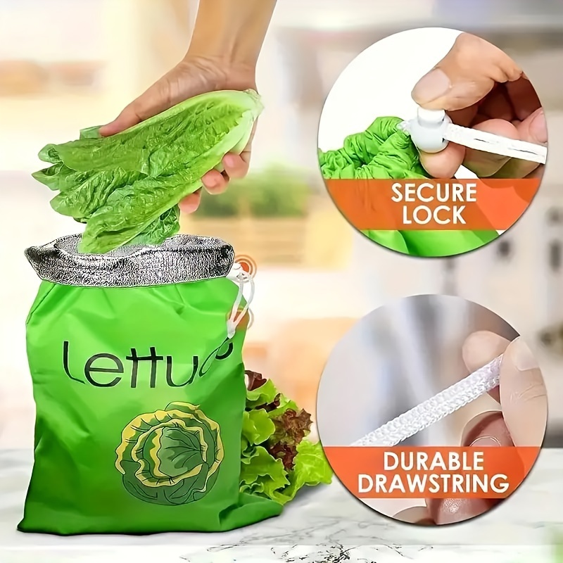 1pc banana storage bag reusable aluminum fruit keeper with drawstring food grade nylon large capacity double stitched prevents   for refrigerator vegetable lettuce sack details 3