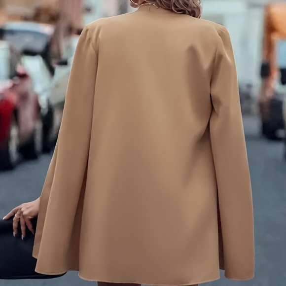Elegant Open Front Cardigan for Women - Chic Solid Color Shawl Coat with Lantern Sleeves, Lightweight Polyester Blend, Perfect for Casual or Formal Occasions