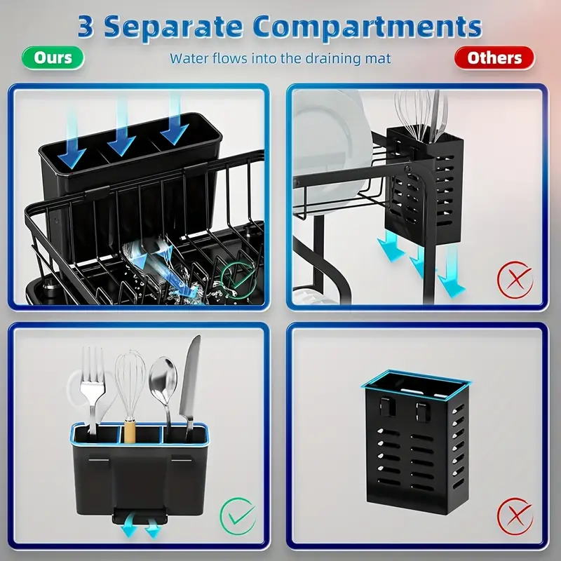 dish drying rack 2 tier dish rack for kitchen counter with utensil holder cup holder drying mat dish strainer dish drainer for sink utility racks Product details 3