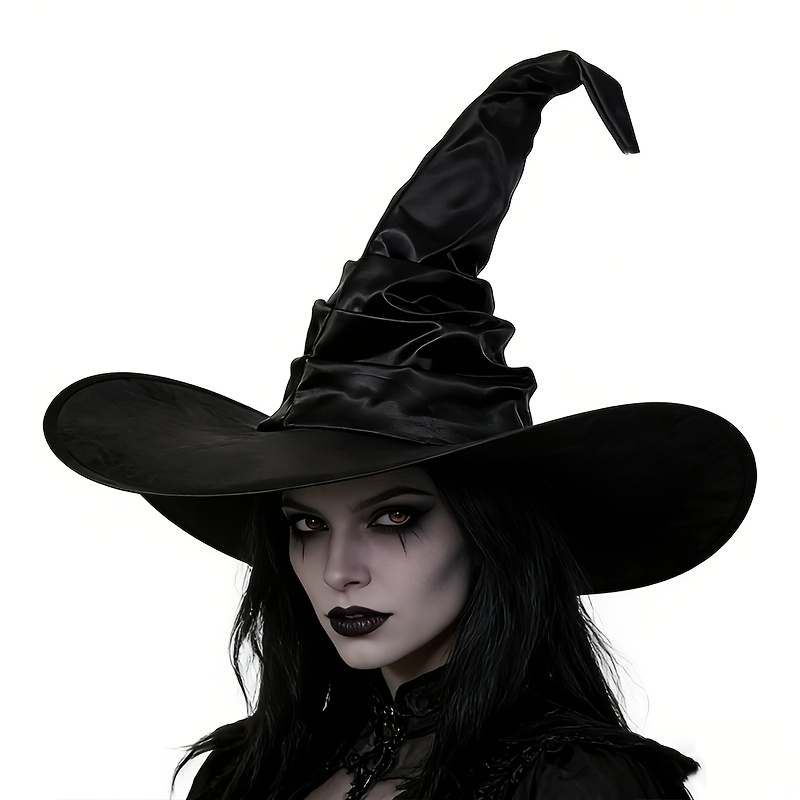 TEMU 1pc Harry Potter Theme Wizard Hat Halloween Witch Hat Ruched Wide Brim Pointed Cap Dark Gothic Style Cosplay Party Costume Prop Photo Ambiance