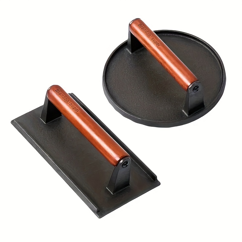 TEMU 1/2pcs Cast Iron Grilling Tools Meat Pressing Plate, Striped Grill Steak Grilling Plate, Sturdy Cookware Father Gift