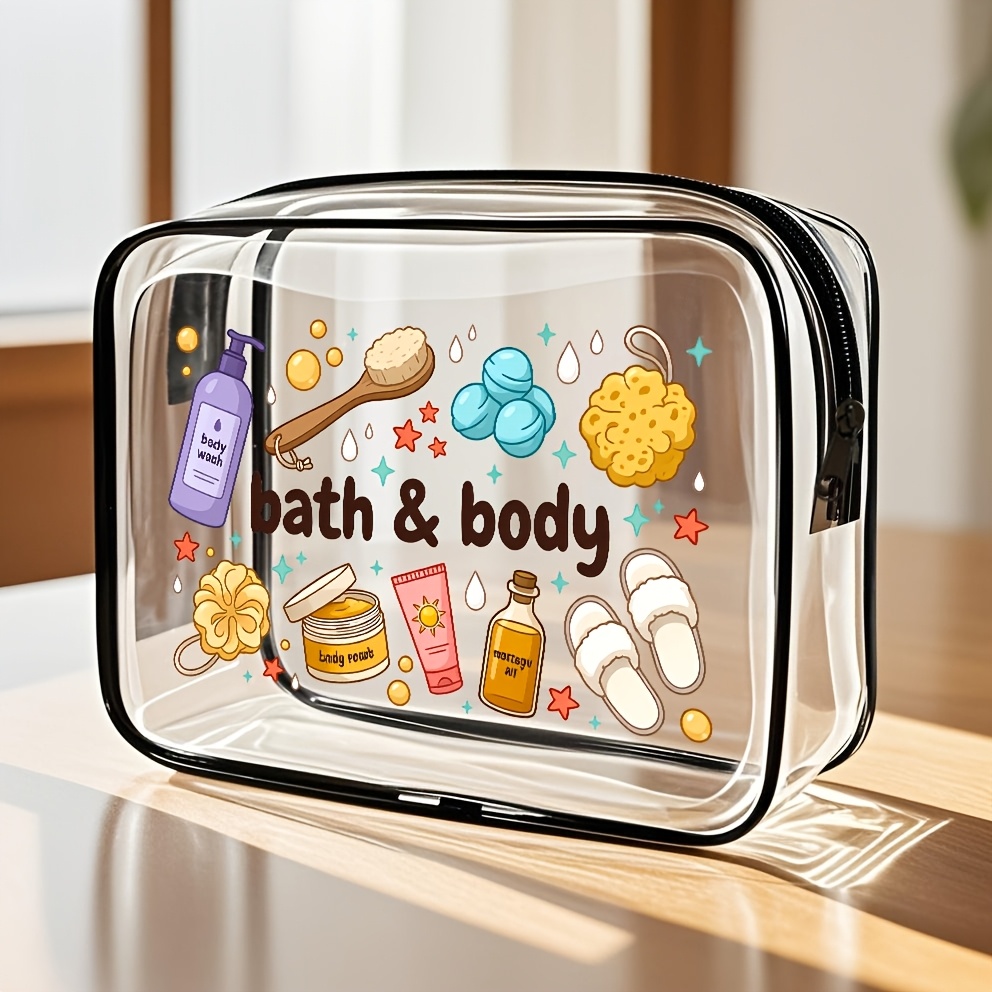 TEMU 1pc Women's Large Capacity Zippered Makeup And Travel Cosmetic Bag - High-quality Cosmetic Organizer, Toiletry Pouch, Lightweight Pvc Storage