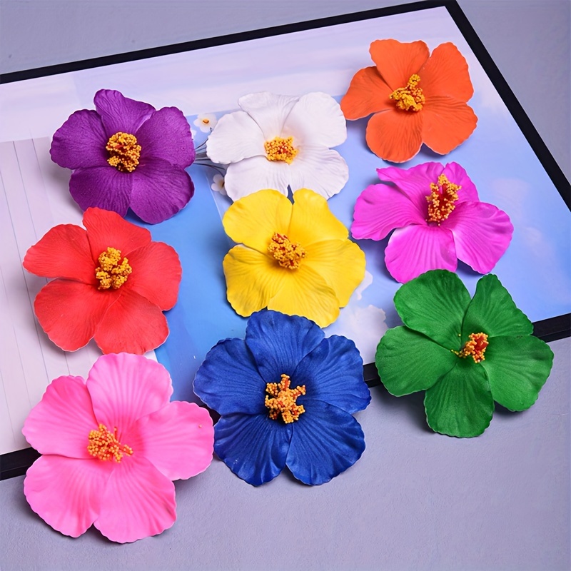 

A Set Of 9-color Imitation Hibiscus Hairpins For Seaside Headwear, Hawaiian Hibiscus And Egg Flower Hairpins