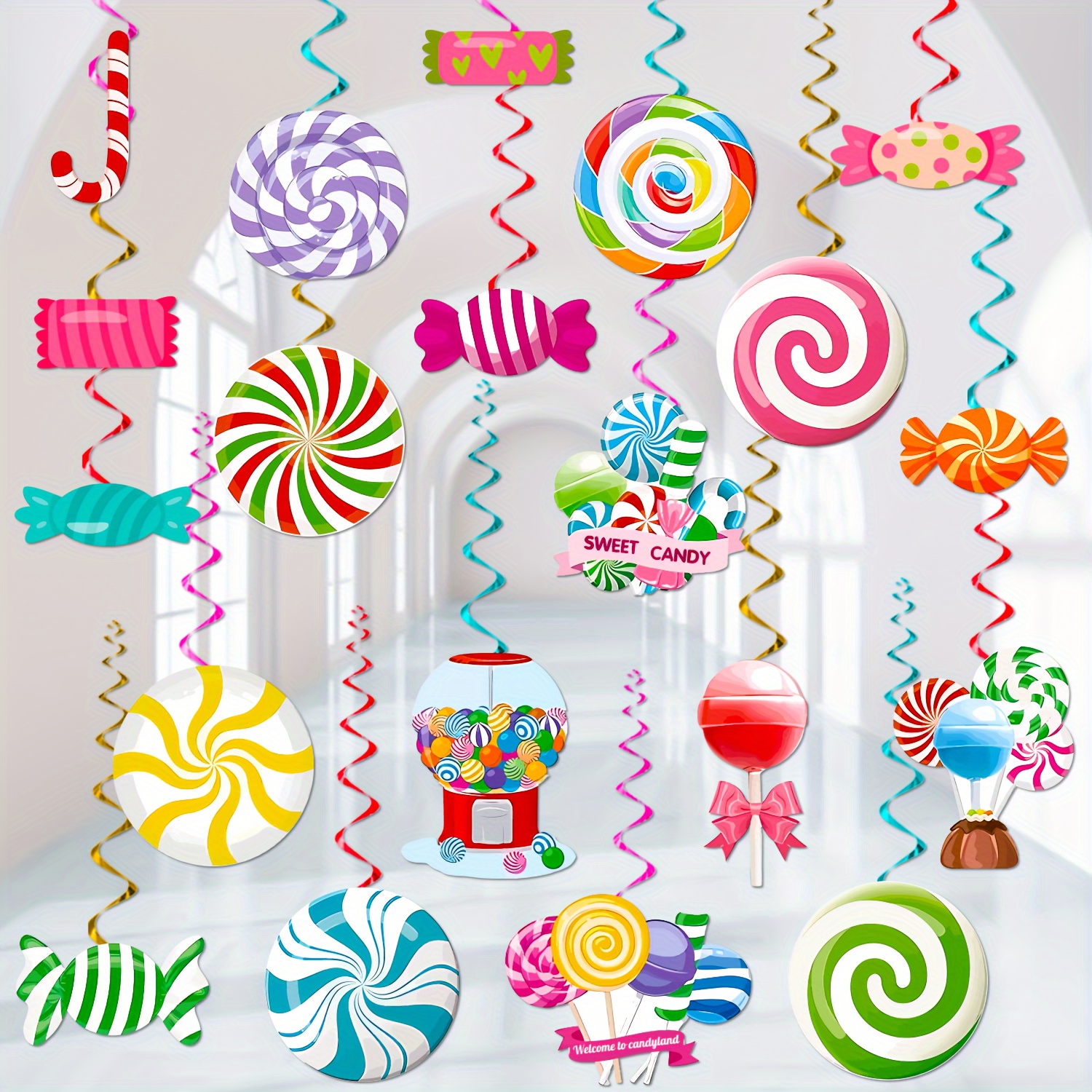 

Candy Themed Hanging Swirl Decorations, 40pcs Colorful Lollipop Birthday Party Supplies, Versatile Paper Decor For Candy Store Gifts & Home Celebrations - No Power Needed