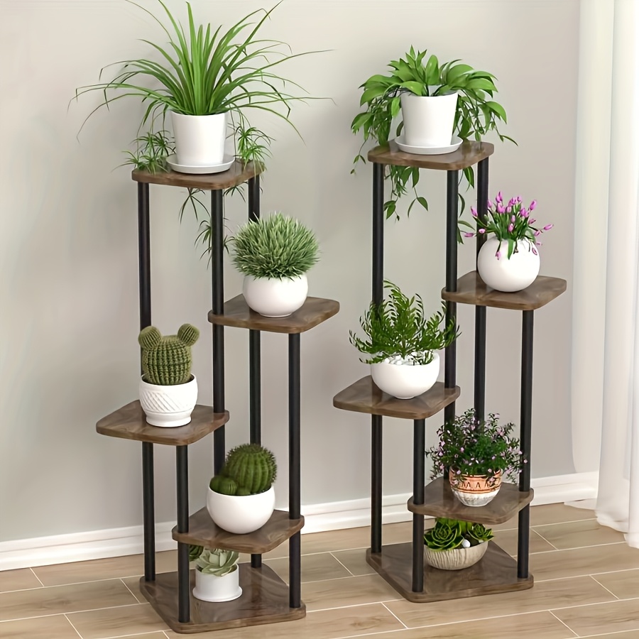 TEMU Support de Plantes à 4/6 Niveaux en Métal et Bois, Étagère d'Intérieur pour Plantes et Porte-Pots de Fleurs, Présentoir à Plusieurs Niveaux pour