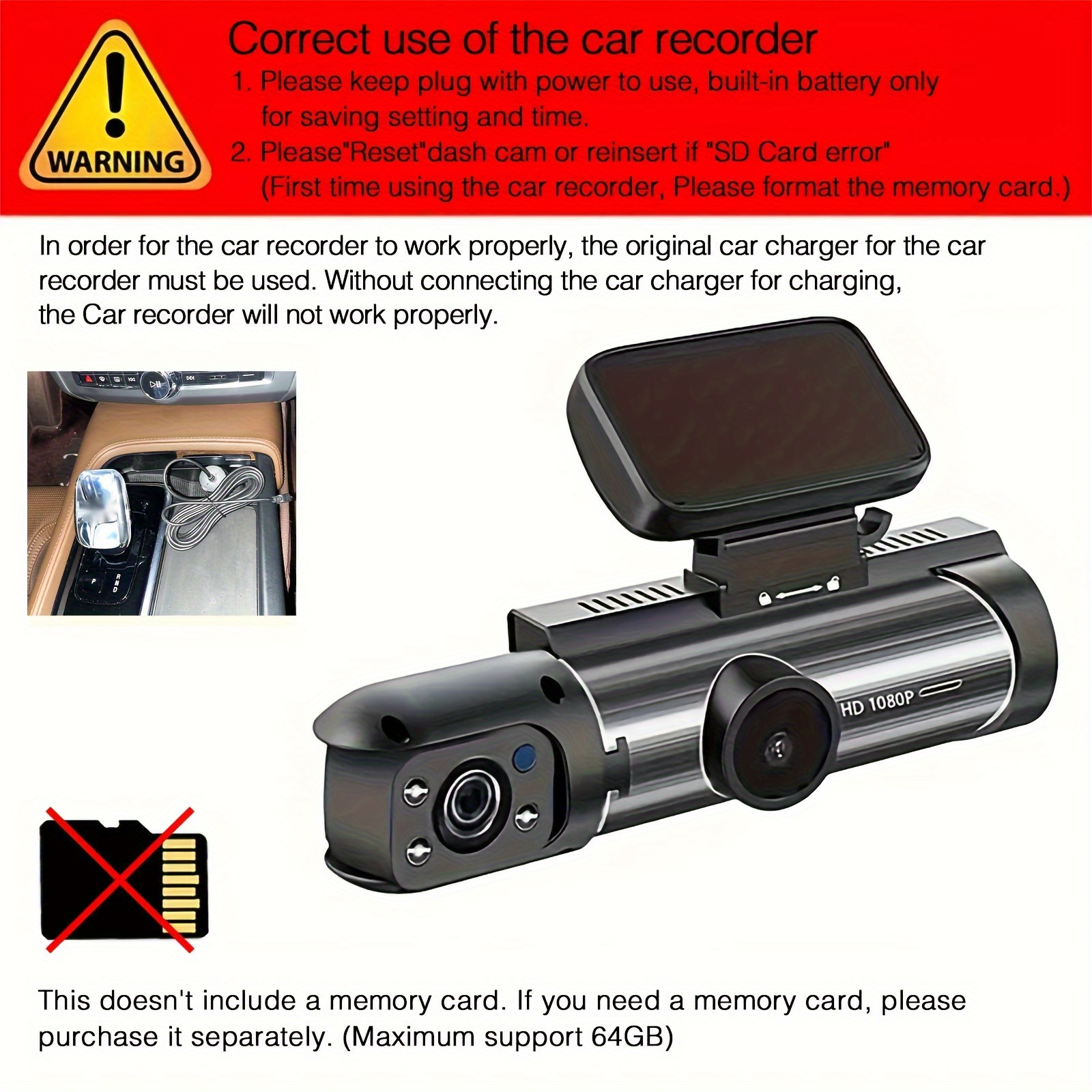 Dash Cam A1 Con DualLens1080P VGA 3.16''IPS HD LoopRecord - Temu