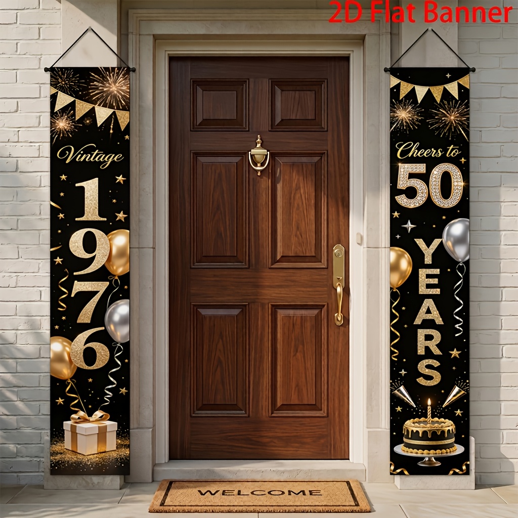 TEMU Striscione 2D Piatto, Set , Striscione per Porta da Portico a Tema Vintage 1976 " Anni" per Festa di 50簞 Compleanno, 30*180cm, Stile Vintage e
