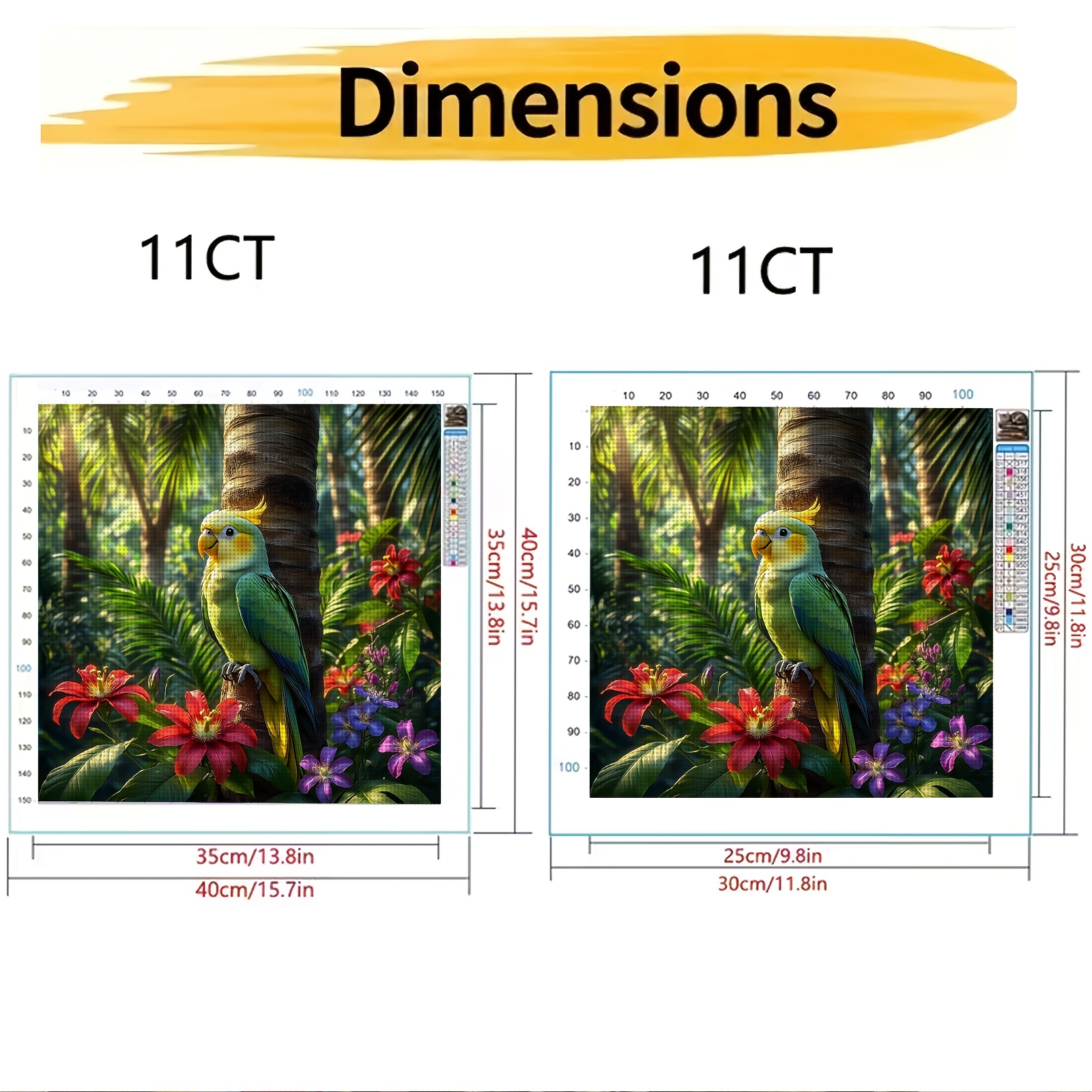 Complete DIY Frameless Cross-Stitch Kit, Colorful Parrot on Branch