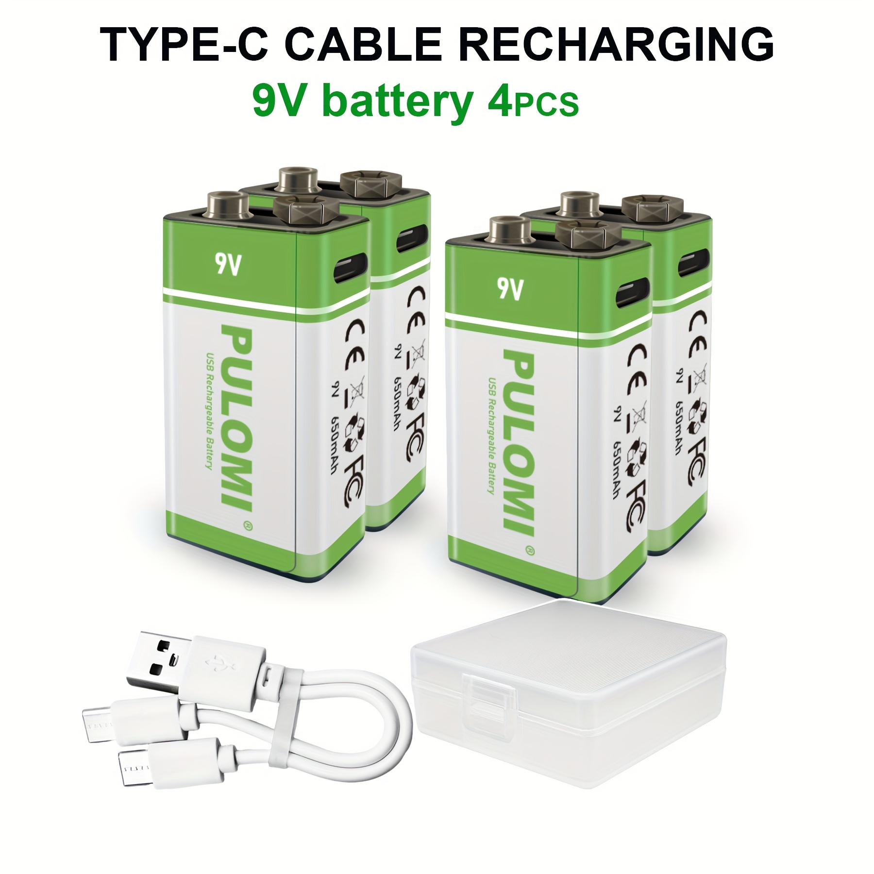 TEMU 4pcs 9v Battery 9v Batteries, 9v Rechargeable Lithium , High Capacity 9v 650mah 5920mwh Rechargeable Lithium Battery, 1.5 Hours Fast Charge,