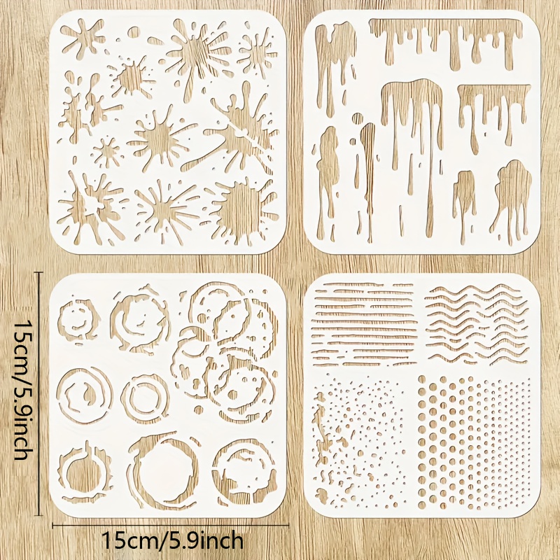Image of 4pcs Stencil Set For Smudges And Splatter Graffiti, Suitable For Diy Painting On Wood, Walls, Canvas, Fabric, Floors - Home Decor Craft Template | Multi-functional Art Tool