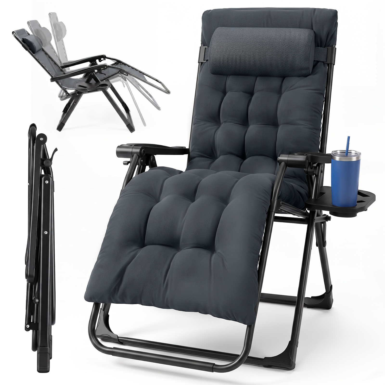 Image of Sekey Extra Lounger - Foldable With , 200/250kg Capacity, Extra Wide Lying Surface, Adjustable Backrest, Cup Holder, Breathable, Ideal For Patio And Pool