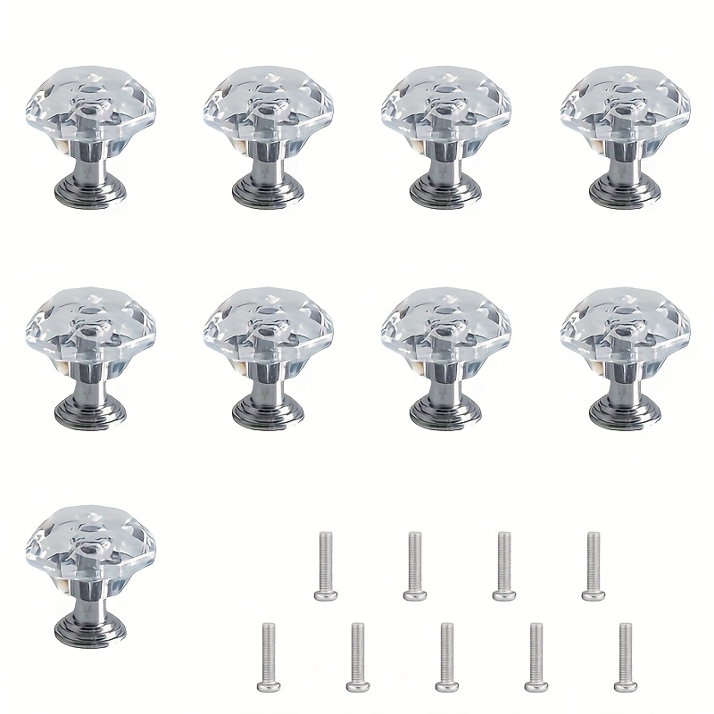 TEMU 9pcs/18pcs, Acrylic Crystal Drawer Handles - For Home Decor, Elegant Acrylic Round Handles, Suitable For Dressers, Jewelry Boxes, With Screws,
