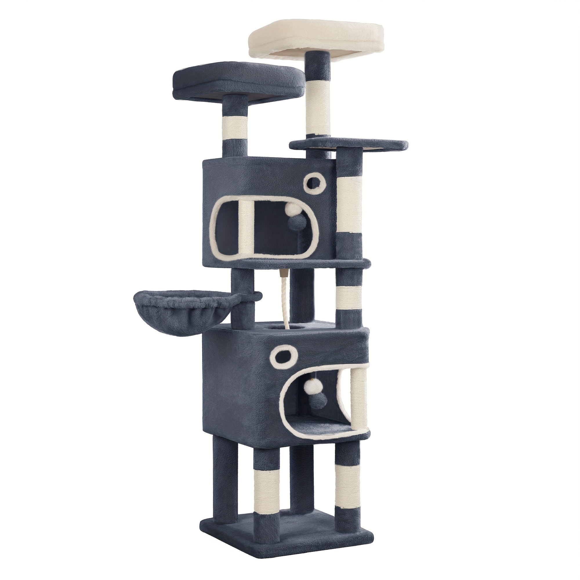 Cat Tree, 159cm Cat Tree With 8 Scratching Posts, 3 Platforms, 2 Caves, Basket, Plush Balls, Sisal Rope, Suitable For Cats Of Sizes, Dark Gray