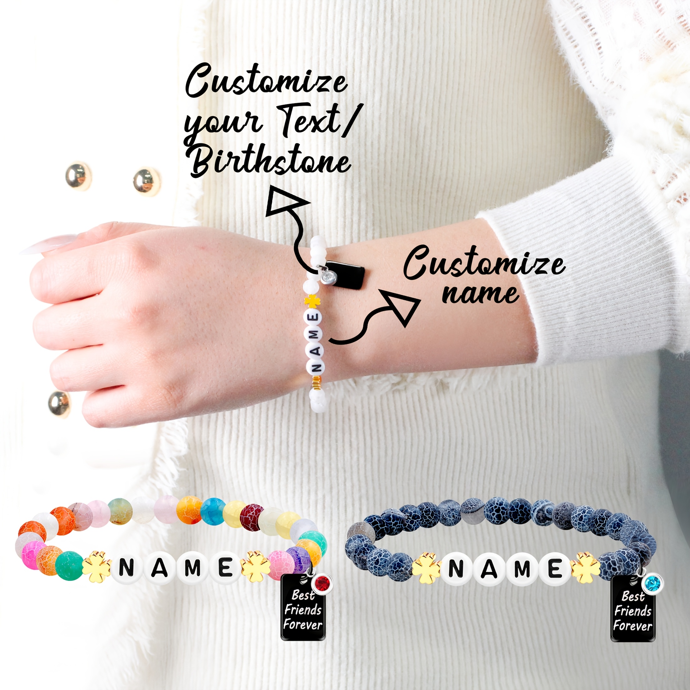 natural stone personalized custom bracelet engraved name memorial