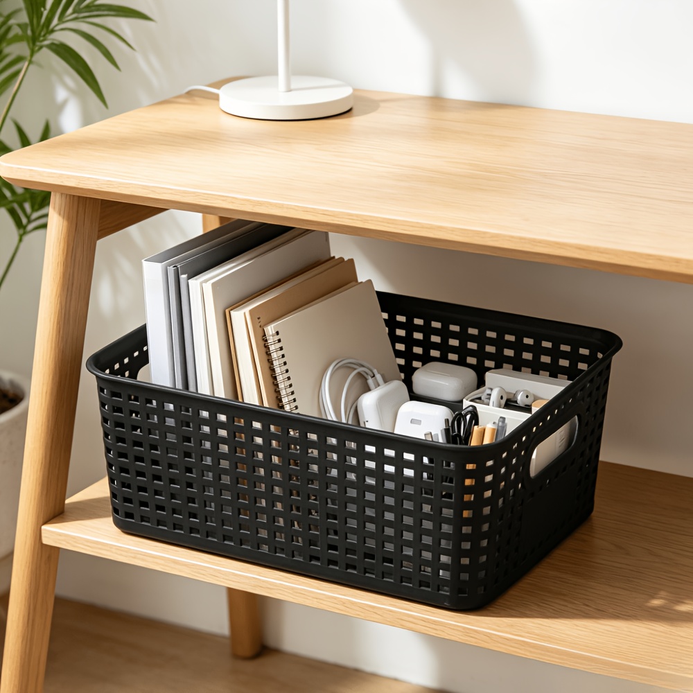 TEMU 1pc Multifunctional Storage Basket, Open-style Basket, Storage Bin With Handles, Cut-out Design, Suitable For Storing Books, Snacks, Stationery,