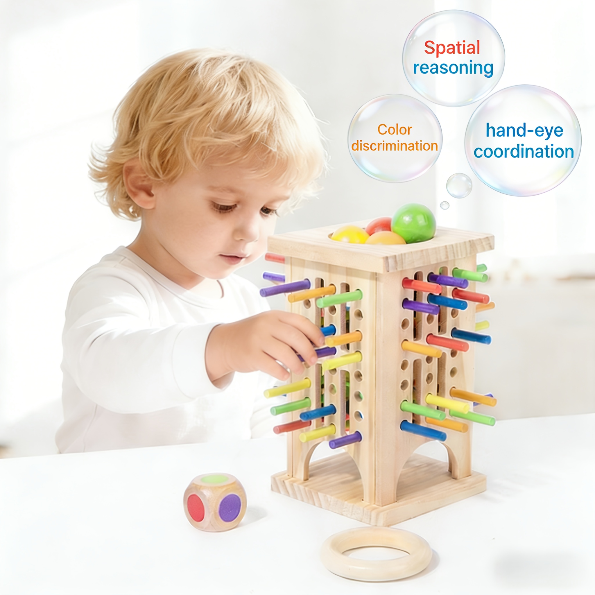 No dejes caer la bola: Juego de dados de torre de madera de caída, un juego de mesa fam...