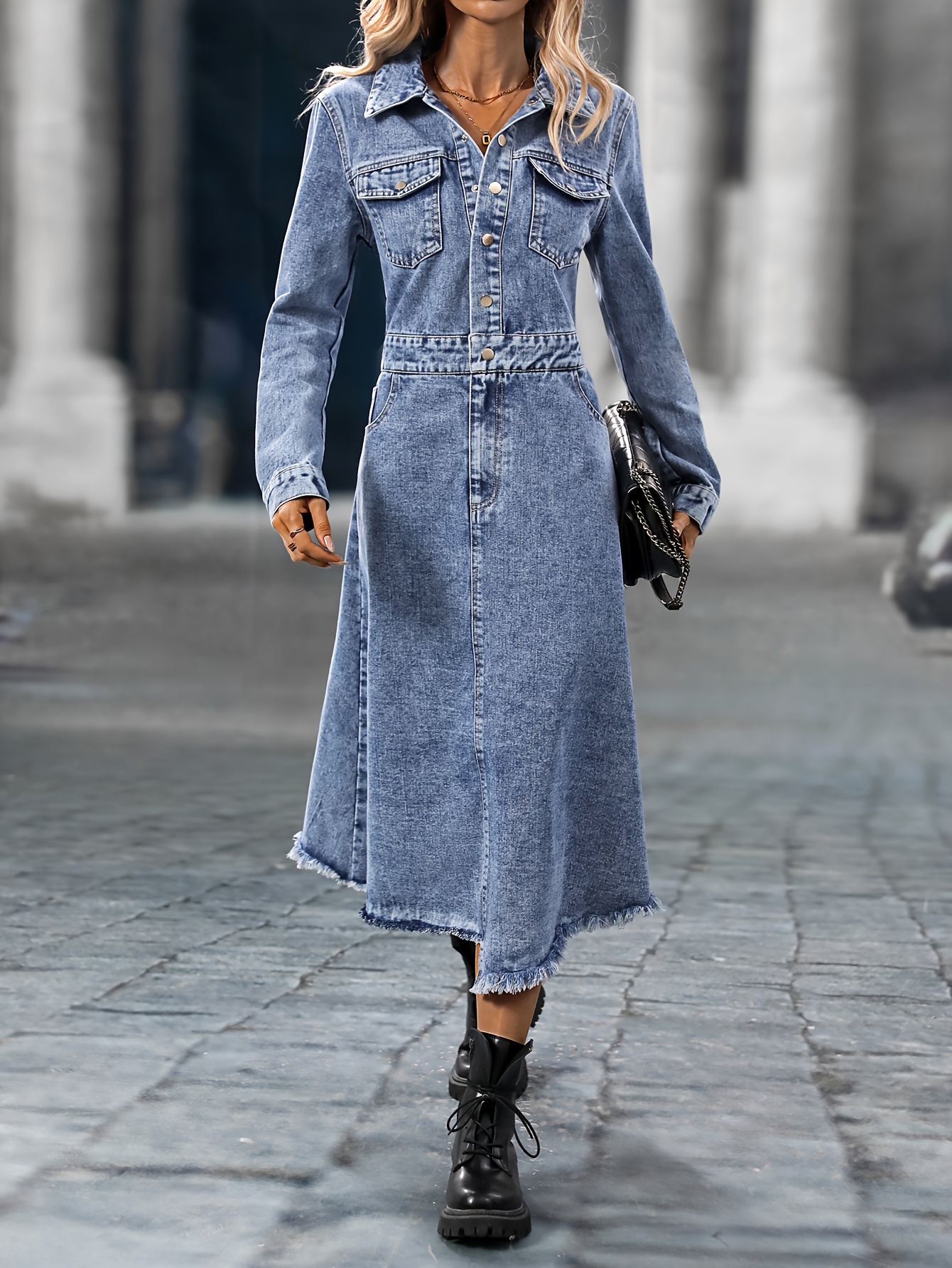 【美品】herlipto Eze Puff-Sleeve Denim Dress Eze Puff-Sleeve Denim Dress