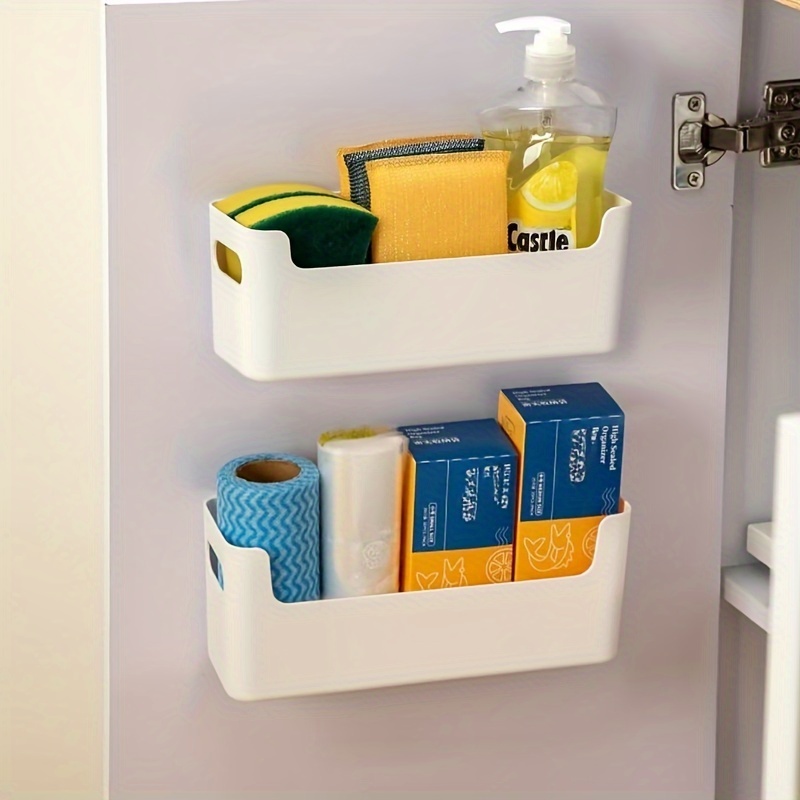 

Plastic Cabinet Door Organizer - Adhesive Wall Holder For Kitchen, Bathroom, Office, Under Sink, Garage, Craft Room - Multipurpose Basket Shelf