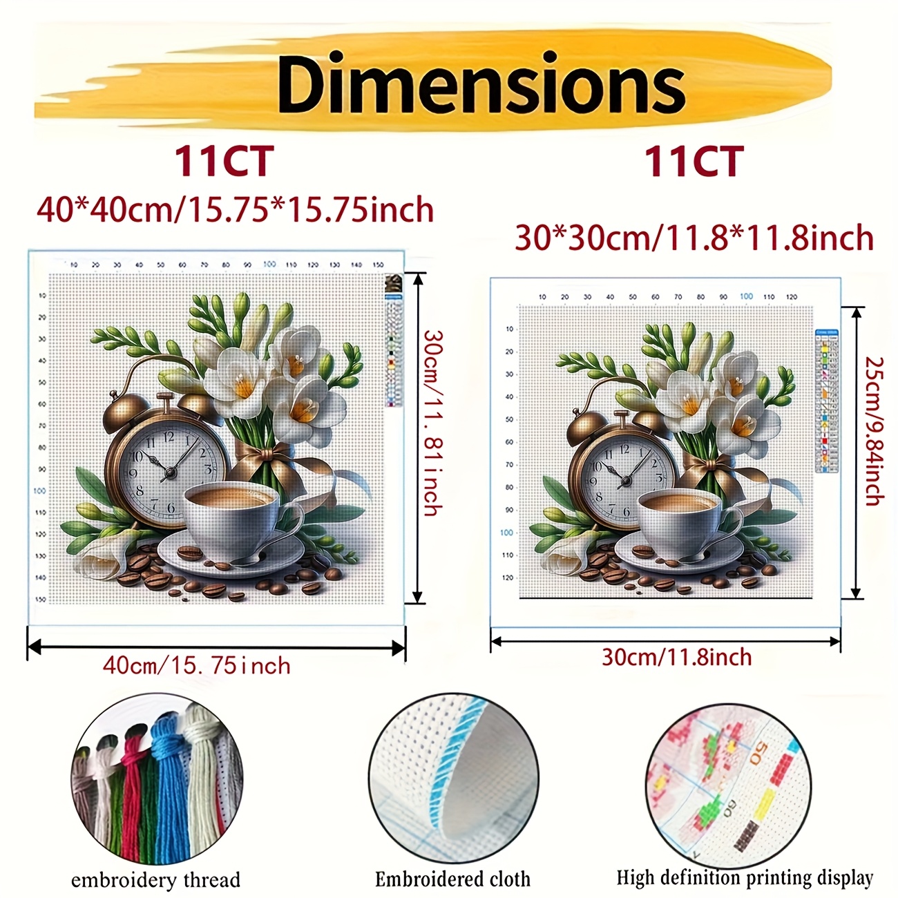 Cross-Stitch Printing Kit Without a Frame, Coffee Flower Clock Design