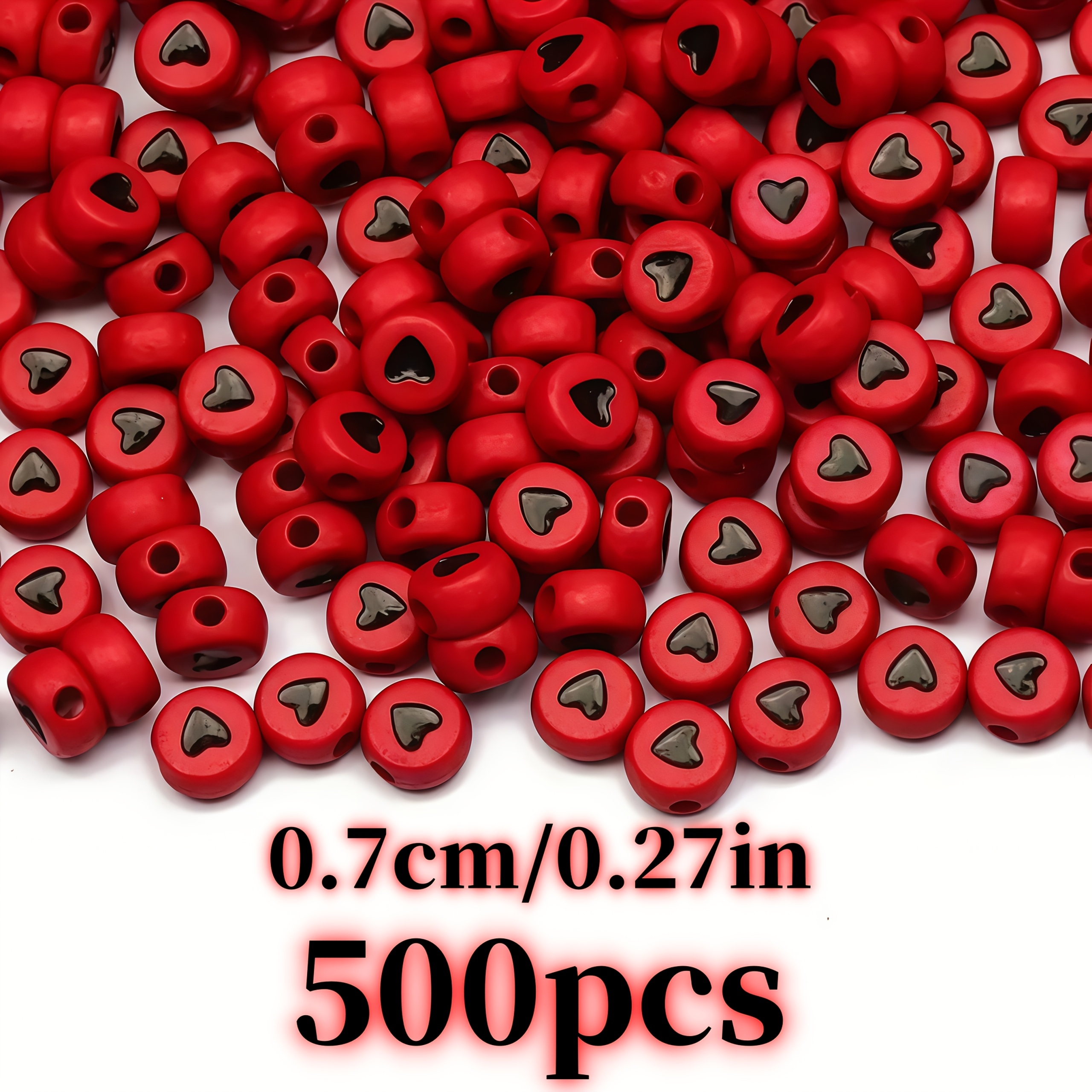 TEMU 7mm 500pcs Red Base Black , Acrylic Beads, Round Beads. Beads, Letter Beads. Loose Beads