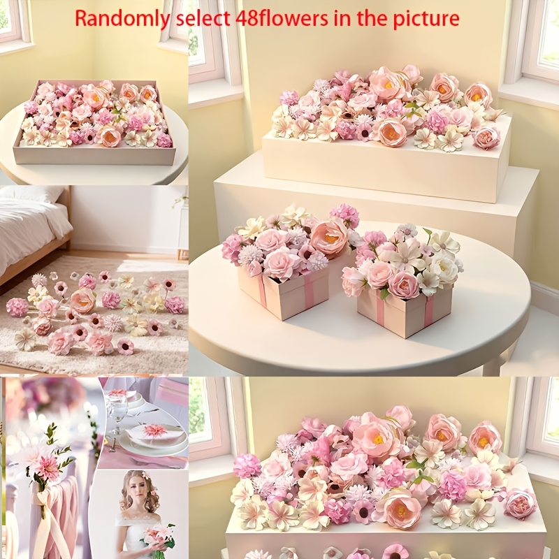 Image of 48pcs Exquisite Ornaments Simulation Flower Random Mixed Hair, Festival Decoration Essential, Floating Ornaments, Flower Sea Decoration, Handmade Hair Additions, Headwear, Hairpins, Bracelets