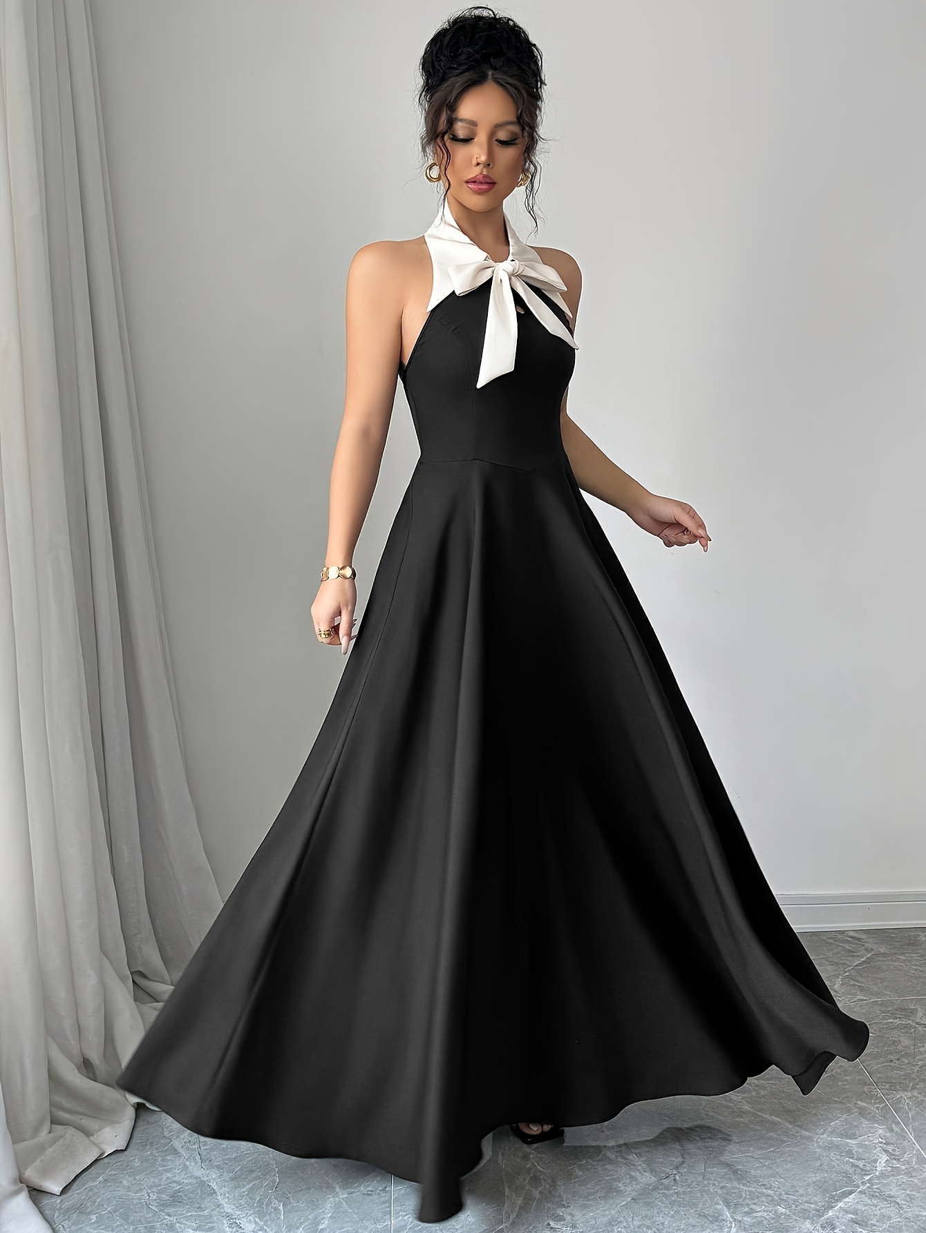 womens elegant backless halter neck sleeveless dress bow - Temu Mauritius