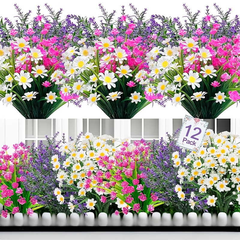 

12pcs Uv-resistant Artificial Flowers For Outdoor Gardens - Floral Decor For Home, Kitchen, Patio, Office Centerpieces & Wedding