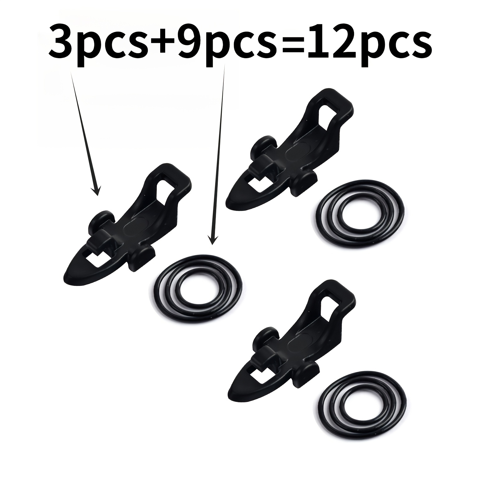 TEMU Ensemble de 12 pièces [3 porte-hameçons et 9 anneaux en caoutchouc de 3 tailles] Organisateur de hameçons, accessoire d'appât, convient pour