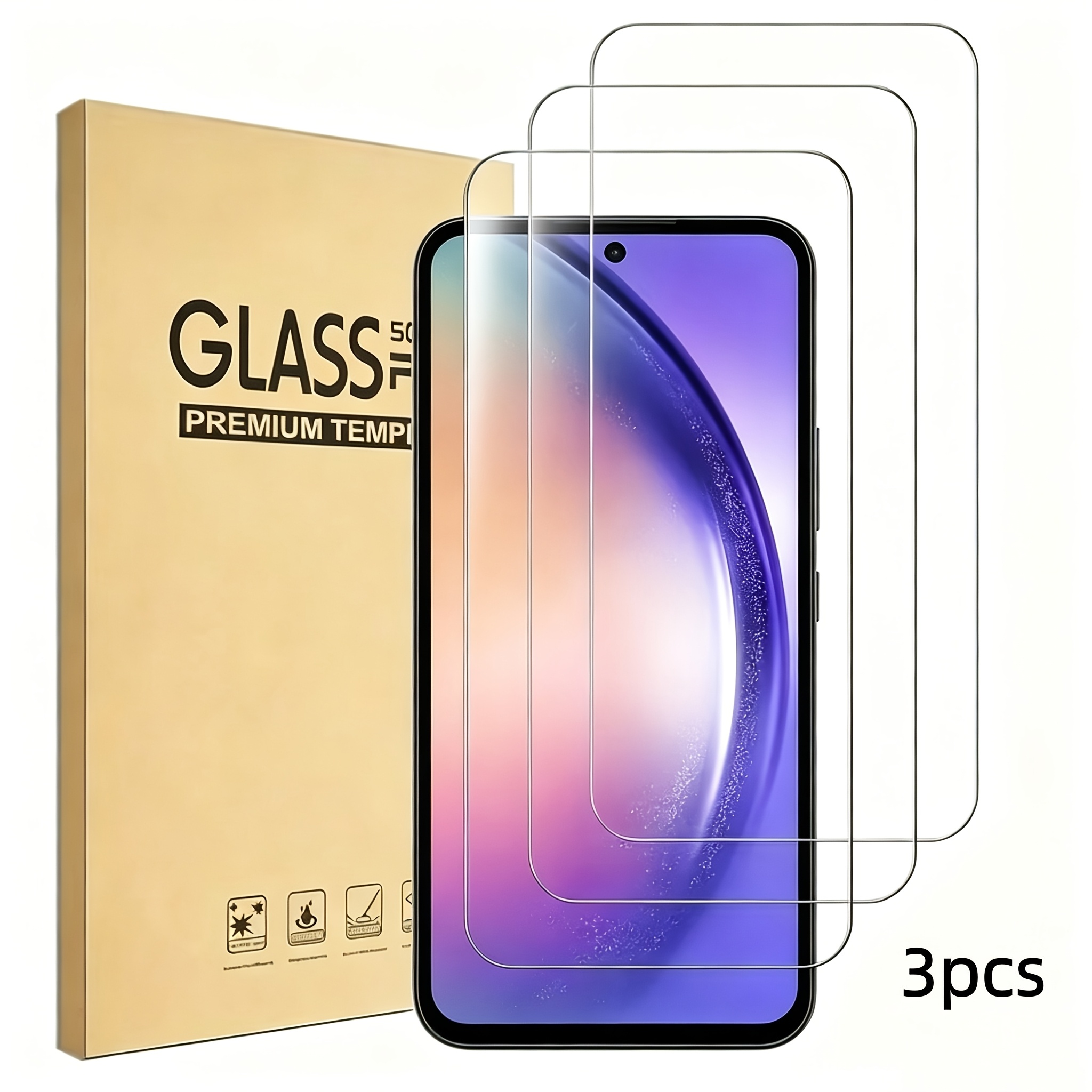 TEMU 3pcs High Hardness Tempered Film For Galaxy A54 Anti-scratch Wear-resistant Bubble-free Tempered Glass Phone Screen Protector
