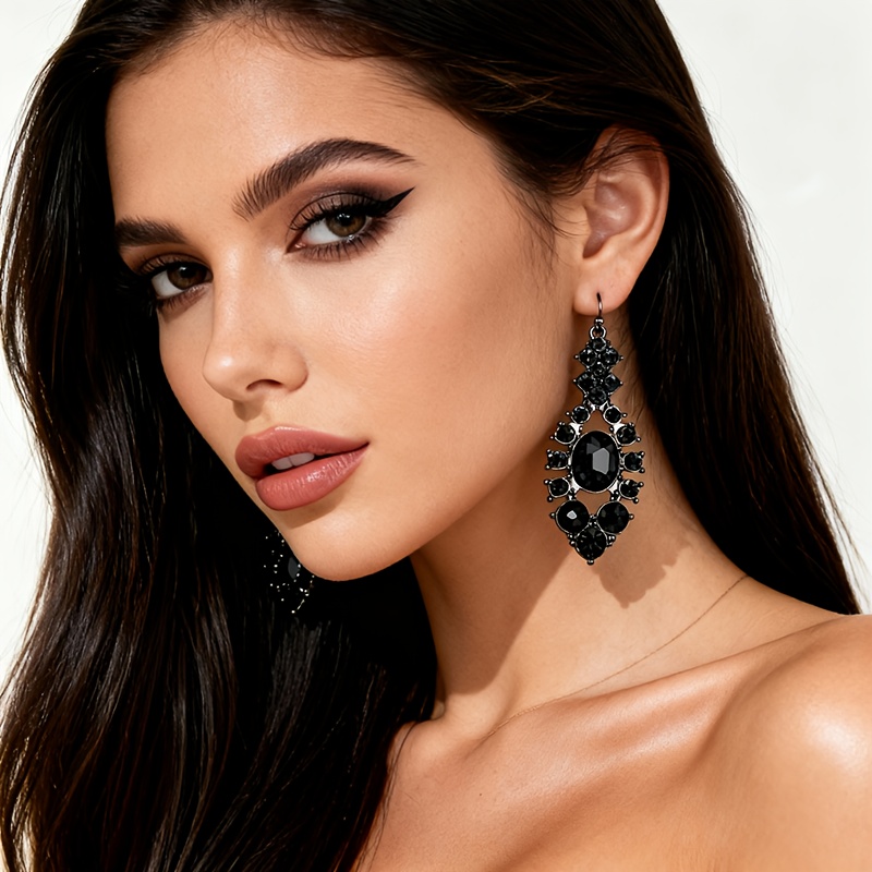 Dramatic Long Drop Earrings with Synthetic Zirconia, Elegant Gift