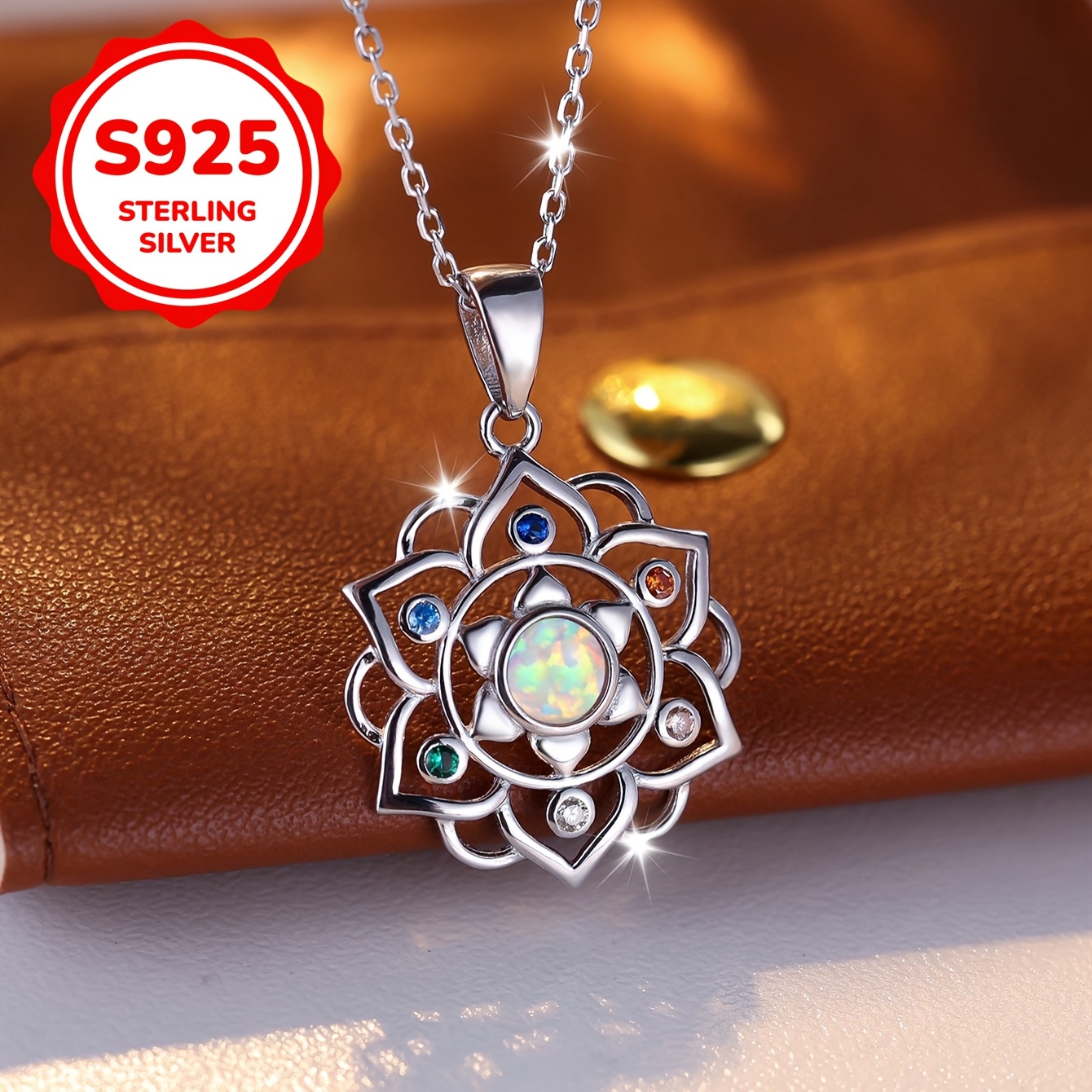 

3.5g Unique 925 Sterling Silvery White Zirconia For Lotus Pendant Necklace For Women, Dating Gift