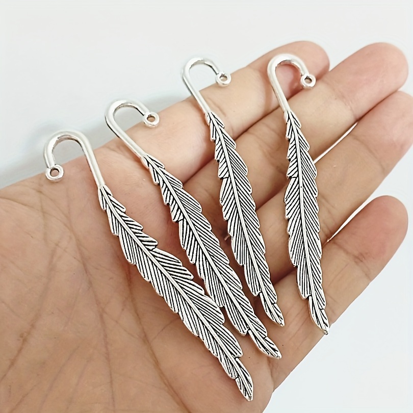 

10pcs Antique Silvery Alloy Feather Bookmark - Handcrafted Creative With - And Literary Enthusiasts