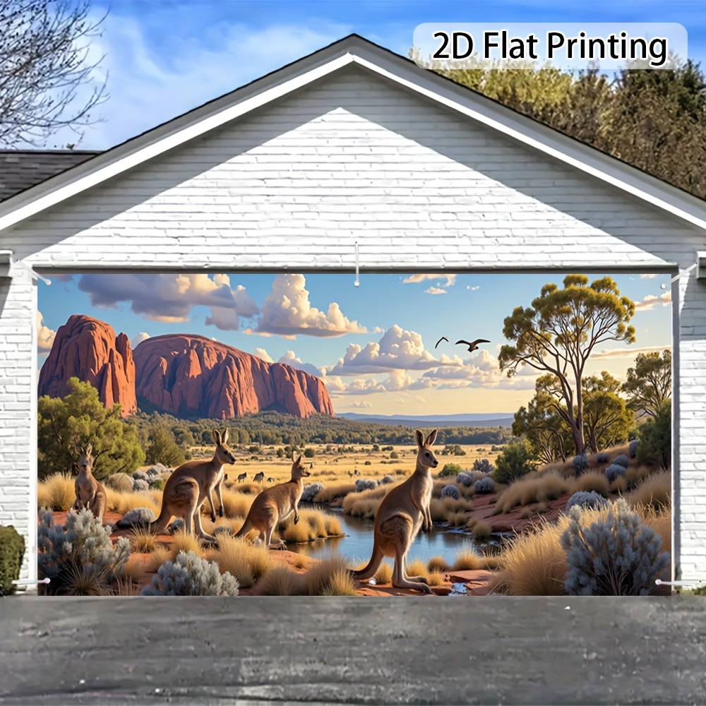 TEMU 2d Flat, 2d Door Banner, 2d Flat Banner, 1pc Wilderness Kangaroo Landscape Garage Door Banner - /ayers Sand Desert Scene, Durable Fabric Decor