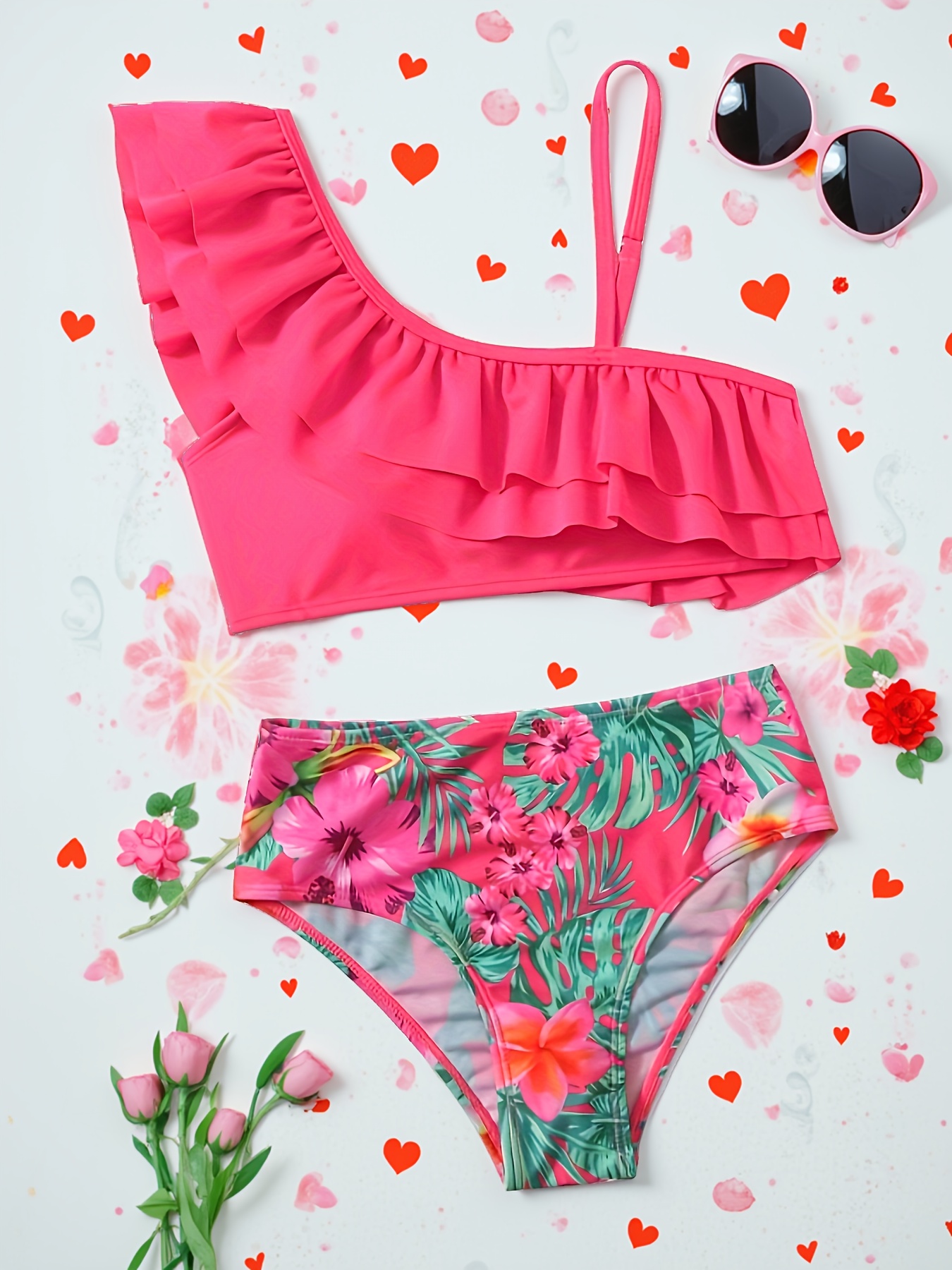2-6 Ans Fille Maillot de Bain 3 Pièces Bikini Sirène Queue Tenue Été Pour Enfant Rose